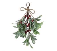 9.1inch Artificial Hanging Mistletoe, Artificial Mistletoe Picks Christmas Mistletoe Ornament with White Bow, Artificial Mistletoe Branches, Fake Plants Outdoor Garden Decoration