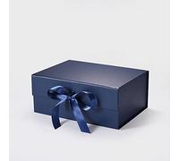9.25"X6.7"X3.93" Geoto 6 Pack A5 Deep Size Magnetic Closure Collapsible White Black Magnet Gift Packaging Boxes (Navy Blue with Ribbon)