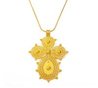 9.2Cm Ethiopian Large Cross Pendant Necklaces Eritrean Traditional Ornaments Habesha African Arab Ethnic Jewelry Personality Exaggerated Map Necklace Best Friend Gift,Gold Color,60Cm Or 23.6 Inches