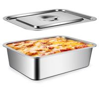 9.2QT Stainless Steel Lasagna Pan with Lid, 4 Inch Deep Baking Dish with Lid - 15.6"x11.6"x4" Nonstick Casserole Dish Oven Safe to 500°F, Food-Grade Deep Baking Pan for Lasagna, Roasts, Family Cooking