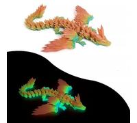 9" 3D Printed Dragon, Articulated Flying Dragon Fidget Toy, Flexible Pearly Sheen Crystal Wing Dragon Home Office Decor Desk Toy (Wing Luminous Rainbow(effect random))