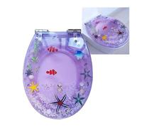 9,3D Shells, Sand Glitter Toilet Seat Slow Close Resin Toilet Seats Round, 36 * 42Cm, Sparkling Toilet-Seat for Bathroom, Decorative Glam Loo Seat Easy Clean