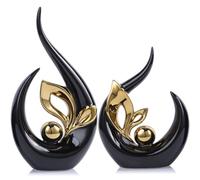 9.4" H Black Gold Abstract Sculptures Home Decor, Ceramic Art Statue Cool Stuff to Put on Shelves&tv Stand Decor, Gold Accent Entertainment Center, for Fireplace Coffee Table Dining Table Decorate