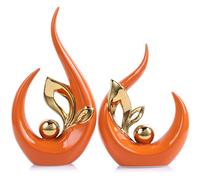 9.4" H Orange Gold Abstract Sculptures Home Decor, Ceramic Art Statue Cool Stuff to Put on Shelves&tv Stand Decor, Gold Accent Entertainment Center, for Fireplace Coffee Table Dining Table Decorate