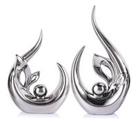 9.4" H Silver Abstract Sculptures Home Decor, Ceramic Art Statue Cool Stuff to Put on Shelves&tv Stand Decor, Silver Accent Entertainment Center, for Fireplace Coffee Table Dining Table Decorate