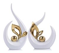 9.4" H White Gold Abstract Sculptures Home Decor, Ceramic Art Statue Cool Stuff to Put on Shelves&tv Stand Decor, Gold Accent Entertainment Center, for Fireplace Coffee Table Dining Table Decorate