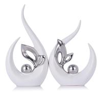 9.4" H White Silver Abstract Sculptures Home Decor, Ceramic Art Statue Cool Stuff to Put on Shelves&tv Stand Decor, Silver Accent Entertainment Center, for Fireplace Coffee Table Dining Table Decorate