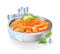 9.4" Stainless Steel Chilled Serving Trays for Parties Containers, Round Silver Ice Tray for Food Buffet Bowls Box Platter Server Cold Ice Vegetable Fruits Snacks Shrimp Cocktail Fridge (Silver)