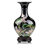 9.45'' China Style Decorative Vase, Classic Ceramic Vases for Art Home Decoration, Chinese Retro Porcelain Ceramic Vase with Base, Beauty Lotus Flower Painting, Black