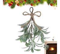 9.45inch Artificial Mistletoe Picks, Artificial Frosted Mistletoe Sprigs, Greenery M-istletoe Floral Stems with Red Berries, S nowy Festive Fake Flowers for Wreaths & Garlands, Wedding Decor（White）
