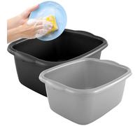 9.5 Litre Rectangular Washing Up Bowl With Integrated Carry Handles Multipurpose Bucket (2, Silver)