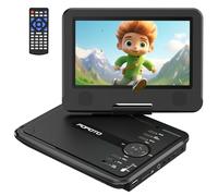 9.5" Portable DVD Player for Kids and Car Travel with 7.5" Rotatable HD Screen, 4-6 Hours Rechargeable Battery, Region Free, Support Multi-Format, Sync TV and Projector, Dual Speakers (Grey-Black)