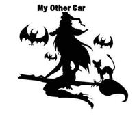 9.5 x 8.2 CM Approx Funny Car Sticker My Other Car Witch with Cat and Bats Vinyl Car Sticker Decal Black