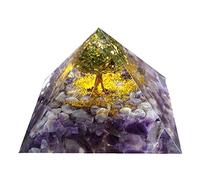 9.5CM Large Size Tree Orgonite Pyramid Peridot with Amethyst Crystal Healing Energy Generator Orgone Pyramide for Health Success Wealth Gift