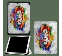9.7 inch Case for iPad 6th/5th Generation Case with Pencil Holder, Brick Wall Tri-fold Stand Protective Cover with Auto Sleep Wake Lion Doodle