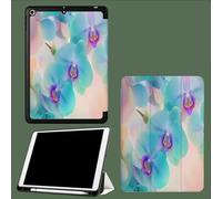 9.7 inch Case for iPad 6th/5th Generation Case with Pencil Holder, Purple Stamens Tri-fold Stand Protective Cover with Auto Sleep Wake Flowers Petals