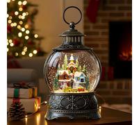 9.8" Christmas Snow Globe Water Lantern with Mountain Village and Train Scene Battery Operated or USB Powered Musical Lighted Holiday Decoration for Tabletop Display for Family and Friend