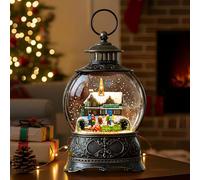 9.8" Christmas Snow Globe Water Lantern with Train Station Scene Battery Operated or USB Powered Musical Lighted Holiday Decoration for Tabletop Display for Family and Friends