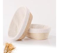 9.8 Inch Banneton Bread Proofing Basket Oval Sourdough Bread Basket Handmade Natural Brown Rattan Baking Bowls with Liner for Professional & Home Bread Baking Supplies