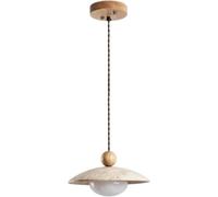 9.8" Natural Stone Spherical Pendant Light - Retro Rustic Wabi-sabi Hanging Lamp for Kitchen Island, Dining Room, Solid Wood Ceiling Light Fixture