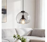 9.8" Smoke Gray Glass Pendant Light - Blown Glass Globe Pendant Light, E27 Vintage Hanging Lamp for Kitchen Island, Bedroom, Dining Room (1 Smoked FBA)