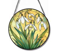 9.8" Snowdrops Round Stained Glass Suncatcher Window Hanging