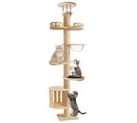 9.8ft Cat Tree, Height Adjustable 6 Tier Cat Tower for Large Cats, Heavy Duty Wooden Cat Climbing Tree with 7 Sisal Scratching Posts, Multi-Level Cats Condo for Indoor (Yellow)