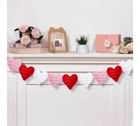 9.8ft Valentine ‘s Day Heart Garland Soft Faux Fur Heart Banner Valentine ‘s Day Decorations Pre-Assembled Red Pink White Fabric Banner for Holiday Wedding Anniversary Party Decor