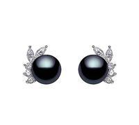 9-9.5mm Black Cultured Freshwater Pearl Earrings AAAA Quality Rhodium Plated Sterling Silver