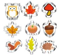 9 Autumn Cookie Cutters, Animal and Leaf Shape Cutters for Baking