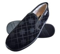 (9, Black) Dunlop - Mens Memory Foam Plaid Checked Moccasin Slippers