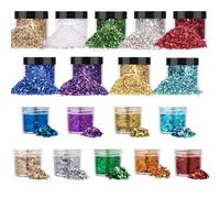 9 Box Broken Crushed Glass Glitter, 9 Box Gold Foil Flake Irregular Shards Metallic Crystal Chips 2-4mm Chunky Flakes Sequins Gravel for Epoxy Resin Craft Supplies G008
