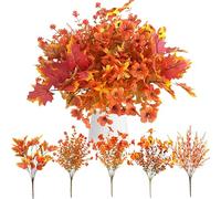 9 Bundles Autumn Artificial Flowers Decorative Faux Fall Realistic Flowers Bouquet Indoor Outdoor Decorations like Real Flora Plastic Shrubs Plants Yellow Eucalyptus Table Decoration (Five Colors)