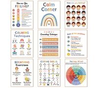 9 Calming Corner Classroom Posters, Calm Down Corner Feelings Chart for Kids, Mental Health Posters, Classroom Emotions Poster Coping Skills, Homeschool Preschool Classroom Office Wall Art Decorations