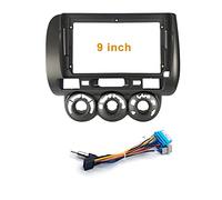 9'' Car Radio Stereo Dash Frame Fascia Bezel Panel with Power Harness Compatible for Honda Fit Jazz 2004 05 06 07 LHD Install Mount Kit