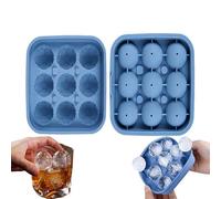 9 Cavity Football Shaped Silicone Ice Ball Mold with Lid, Food Grade Reusable 3D Ice Ball Mould, Easy Release Ice Trays for Freezer, DIY Chocolate & Kitchen Accessories (Blue)
