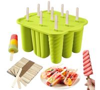 9 Cavity Popsicle Mould with 50pcs Wooden Sticks, Silicone Ice Lolly Moulds, Ice Pop Moulds Homemade Popsicle Ice Pop Maker BPA Free Ice Cream Moulds for Kids Summer DIY Home Kitchen Tools (Green)