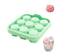 9-Cavity Rose Ice Cube Tray, Large Square Silicone Flower Ice Mold with Removable Lid, Food-Grade Flexible Silicone Reusable Ice Maker for Whiskey, Cocktails, Bourbon & Iced Coffee, BPA Free (Green)