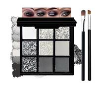 9-Color Black & Grey Eyeshadow Palette with Matte, Shimmer, Glitter Finishes for Smokey Eye & Glam Makeup - Highly Pigmented, Blendable, Long-Lasting Eye Shadow Powder Kit with Dual Brushes, Ideal