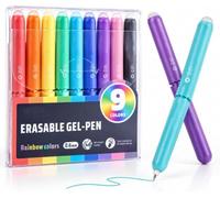 9 Color Erasable Gel Pens Set, Quick-Dry 0.6mm Fine Point Built-In Eraser | Twist-Out Retractable Pens with PET Case for Journaling, School, Office & Drawing, Multicolour