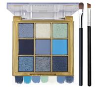 9-Color Eyeshadow Palette - Matte & Shimmer Shades in Navy, Sky Blue, Aqua & Silver - Highly Pigmented Long-Lasting Waterproof Eye Makeup for Women, Smoky & Daily Looks