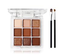 9-Color Eyeshadow Palette with Dual Brushes in Warm Earth Tones - Matte & Shimmer Long-Lasting Eyeshadow for Day to Night Eye Contouring, Smooth Blend, Portable Makeup Kit
