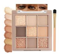 9-Color Eyeshadow Palette with Matte and Shimmer Shades - Long-Lasting Waterproof Formula, Highly Pigmented and Smooth Blendable Texture, Includes Brush, Ideal for Smokey, Natural, or Everyday Looks