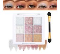 9-Color Eyeshadow Palette with Shimmer and Glitter Finishes - Featuring Silver, Rose Gold, Pink, Champagne, and Bronze Shades for Versatile Everyday and Special Occasion Makeup Looks, Includes