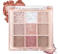 9-Color Glitter Eyeshadow Palette - Shimmer & High Pigment, Long-Lasting, Waterproof & Natural-Looking Sparkly Makeup, Warm Pastel Palette for Stunning Eye Makeup, Pink, White & Gold Shimmer Shades