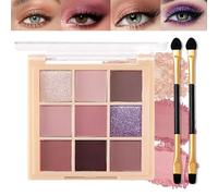9-Color Matte Nude Eyeshadow Palette with Shimmer and Matte Finishes for Day and Evening Makeup - Highly Pigmented Waterproof Long-Lasting Brown Pink Purple Powder and Dual-Ended Brushes for Natural