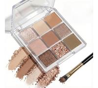 9-Color Matte Shimmer Glitter Eyeshadow Palette For Everyday Smokey Eyes - Highly Pigmented Long-Lasting Waterproof Formula With Blendable Neutral Tones And Mirror & Brushes