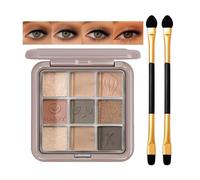 9-Color Neutral Cartoon Embossed Eyeshadow Palette - Matte & Shimmer Nude Shades for Everyday Natural Looks - Includes 2 Gold Dual-Ended Brushes, Long-Lasting Soft Glam Eye Makeup (Blossom Whisper)