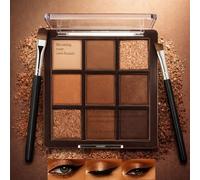 9-Color Neutral Eyeshadow Palette with Brush - Matte & Shimmer Nude Gold Shades - Waterproof Long-Lasting Pigmented Cream Powder - Blendable Eye Makeup Kit in Magnetic Portable Compact for Daily Use