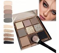 9-Color Nude Eyeshadow Palette,Matte Shimmer Glitter Finishes,Long-Lasting Waterproof & Blendable Powder for Smokey Eye Makeup,Cool Toned Silver Grey Taupe Black Shades,Makeup Palette for Women